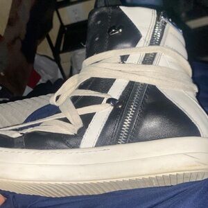 Rick Owens Black and White High-Top Sneakers